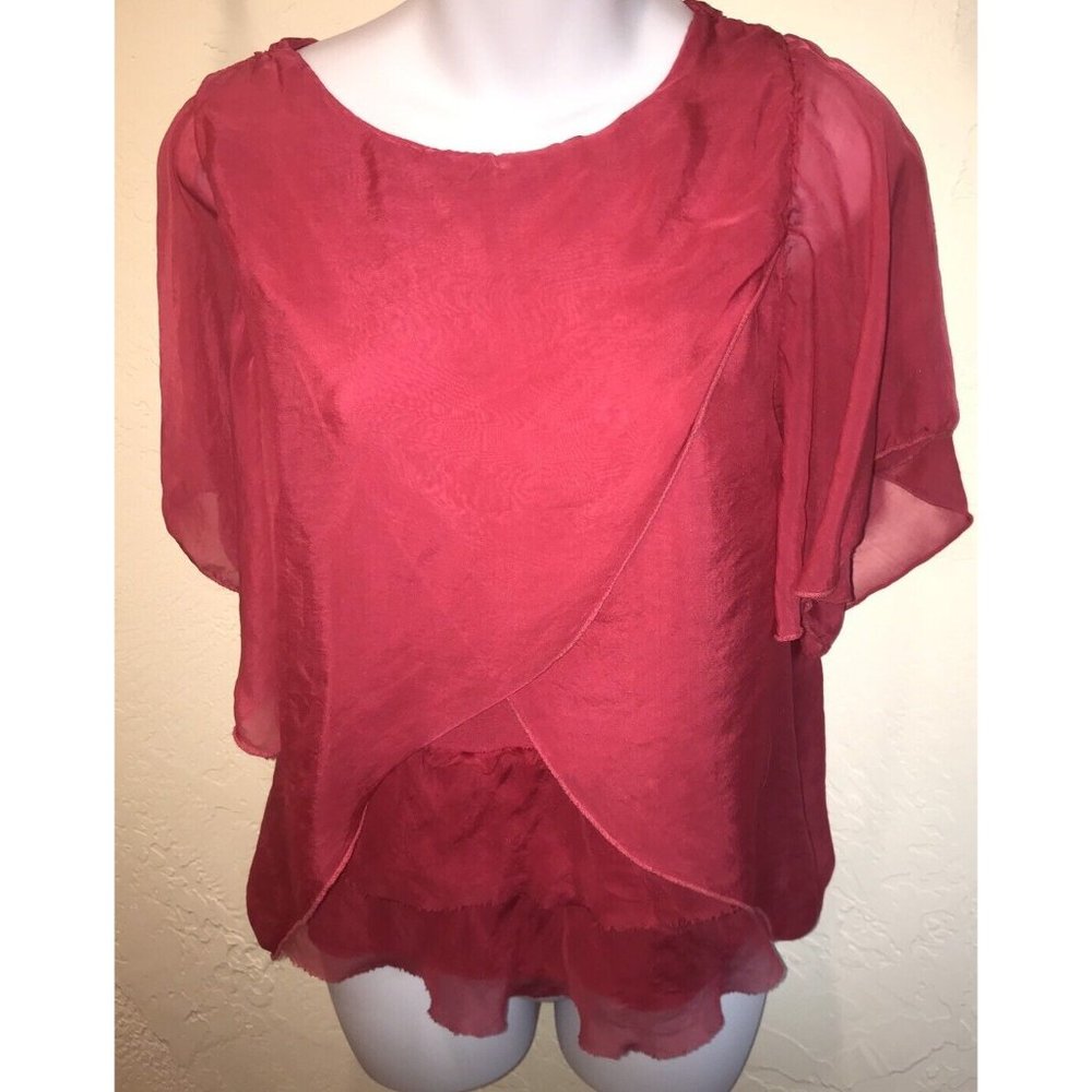 JS J S Millenium Hot Pink Silk Flutter Sleeves Boho Flowy Top Size ?? See Meas